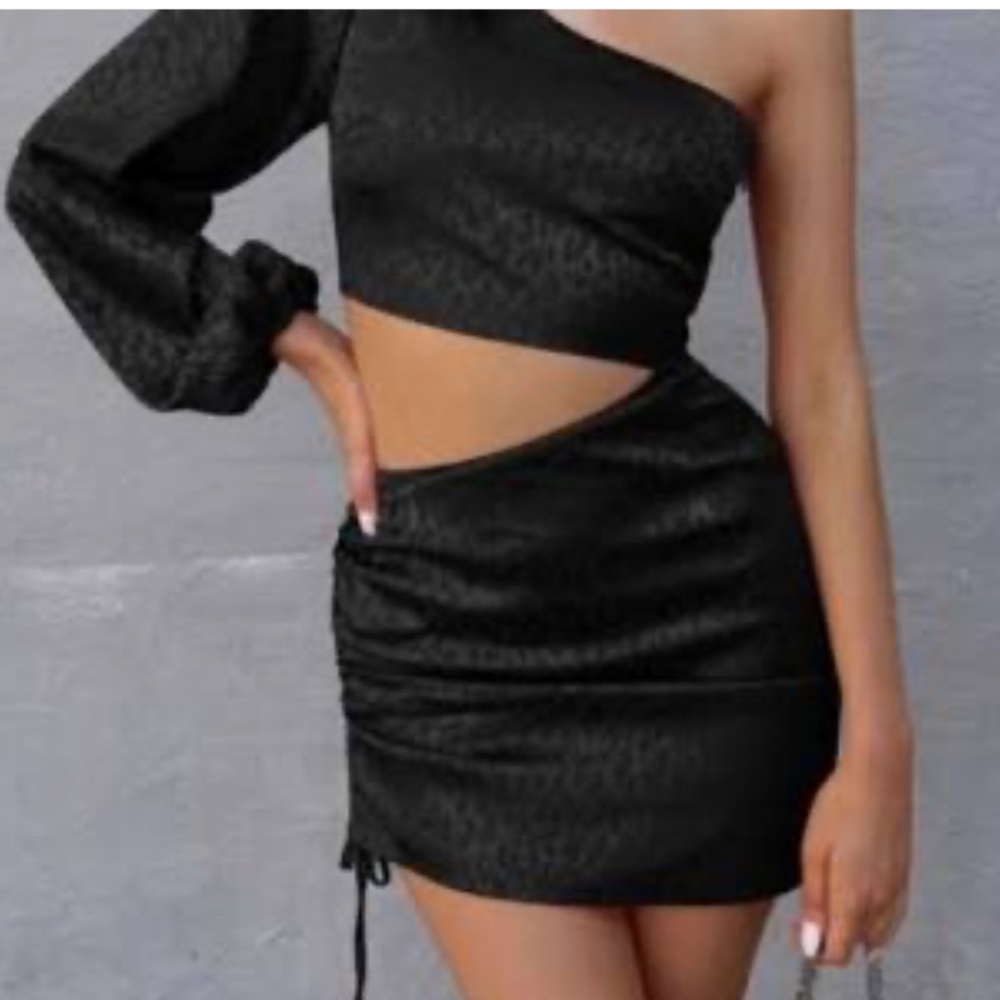 Runaway Monrow Cutout One Sleeve Mini Dress Black Size Small Leopard